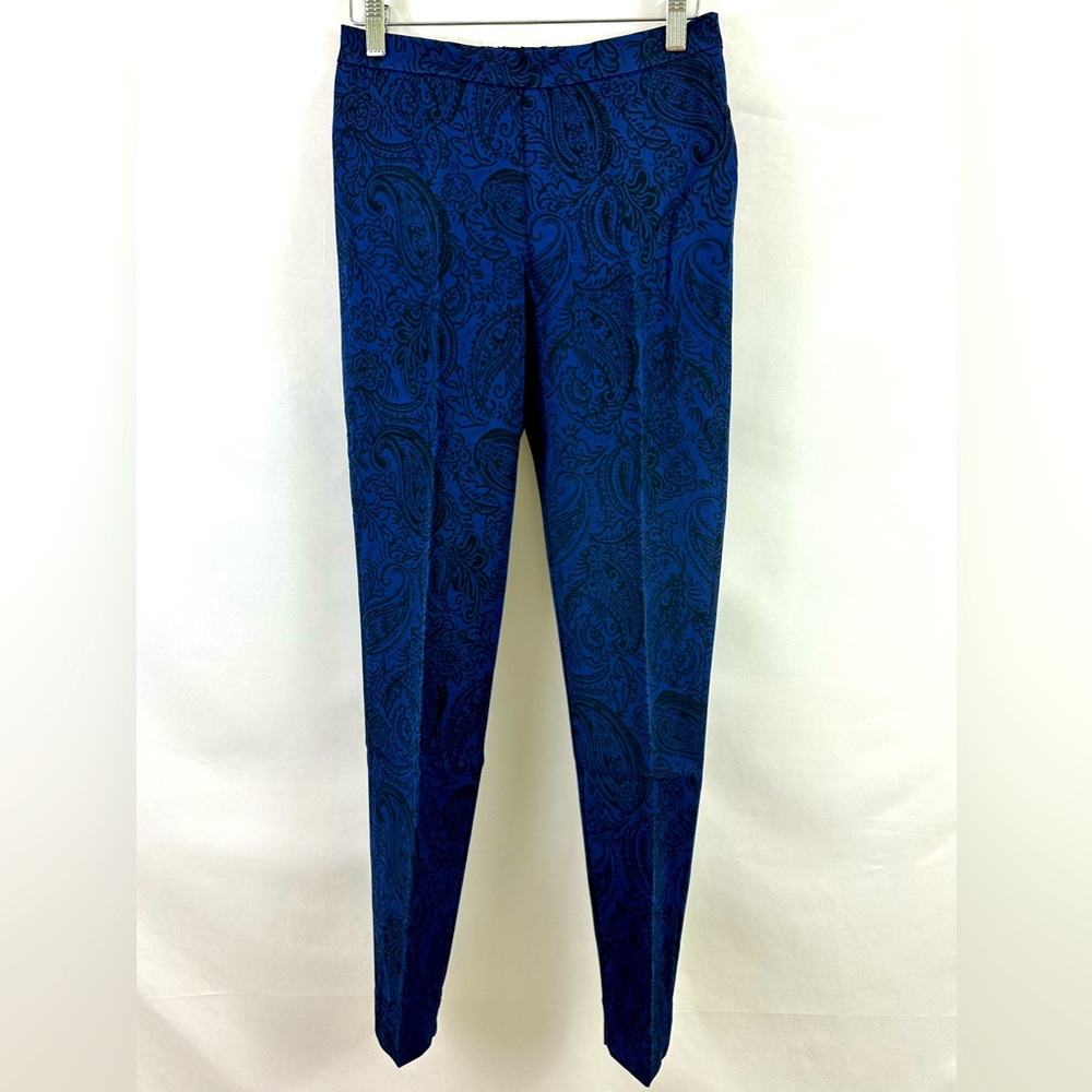 Isaac Mizrahi Live Blue/Black Paisley Flat Front 24/7 Stretch Ankle Pant…